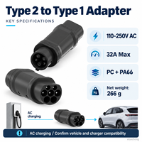 Adaptateur de charge EV Type 2 vers Type 1, norme européenne 32A, nouvelle prise et prise secteur pour véhicules électriques Type 1