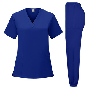 Women V Neck <b>Scrub</b> <b>Set</b> Moisture Wicking Split Uniform Plus Size Hospital Wear - Product Image 2