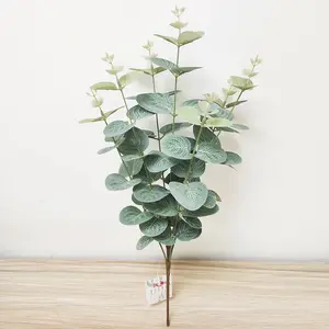 Juego de 5 ramas de eucalipto artificiales para el hogar, set de 5 ramas de eucalipto con diseño de dólar de plata verde para Decoración de mesa, hojas de seda falsas