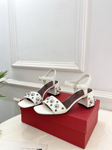 White Studded Block <b>Heel</b> Sandals with Ankle Strap <b>Open</b> <b>Toe</b> Casual Summer Shoes for Women - Product Image 2