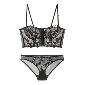 Set di Lingerie Femminile di Alta Gamma con Ricamo Classico a Rosa, Reggiseno Corsetto Modellante con Imbottitura e Slip, 2 Pezzi - Product Image 6