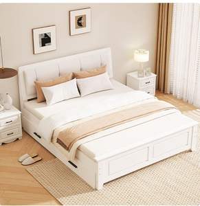 Meubles de chambre à coucher de style américain moderne Plate-forme de rembourrage en chêne massif <span class=keywords><strong>Lit</strong></span> en bois King Queen - Product Image 4