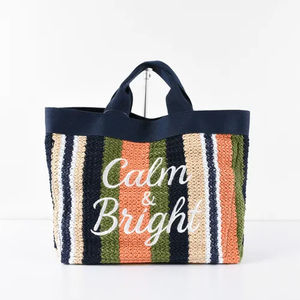 Sacs à main en gros, design rayé personnalisé, grande capacité, sacs à main en paille tissés à la main pour femmes - Product Image 4