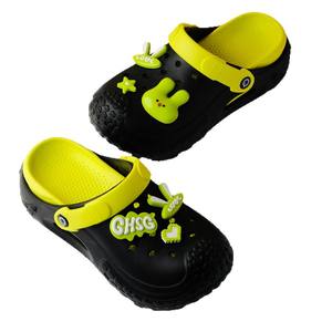 Sabots Crocs mignons pour femmes, beige, semelle épaisse, talon de 3 cm, sandales d'été décontractées antidérapantes avec breloque lapin - Product Image 3