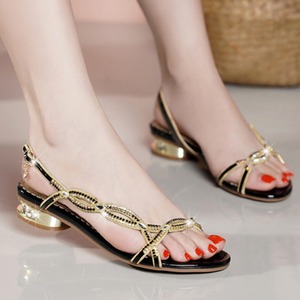 Sandales d'été confortables pour femmes Xuanhui, élégantes et fiables, en cuir véritable, avec décorations en strass, talon bas de 3 cm - Product Image 5