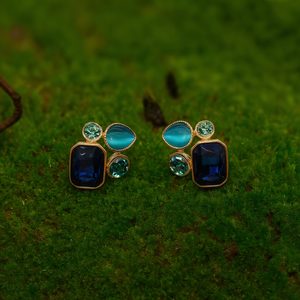 Fine <b>Stud</b> <b>Earrings</b> 316L Stainless Steel PVD Gold Plating Sustainable Resistant Blue Green Gemstone Jewelry - Product Image 3