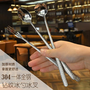 Cuillère et fourchette à glace à motif diamant, en acier inoxydable 304, manche long, outils de bar durables pour restaurants occidentaux - Product Image 4