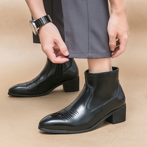 Botas Western Marrons para Homens, Botas Chelsea de Couro, Botas de Negócios com Zíper para Homens - Product Image 2