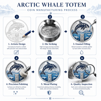 Pièce de monnaie commémorative 3D personnalisée en relief, motif baleine arctique, pièce de défi en argent antique, cadeau souvenir, vente en gros directe usine