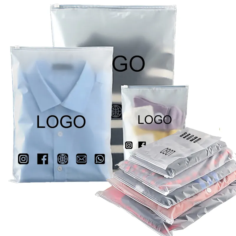 Borsa con cerniera smerigliata biodegradabile stampata personalizzata ecologica per l'imballaggio di vestiti borsa con cerniera in plastica
