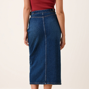 Gonna in denim da <span class=keywords><strong>donna</strong></span> vintage personalizzata di alta qualità, a vita alta, lavaggio scuro, con <span class=keywords><strong>bottoni</strong></span> e spacco, per <span class=keywords><strong>donna</strong></span> - Product Image 1