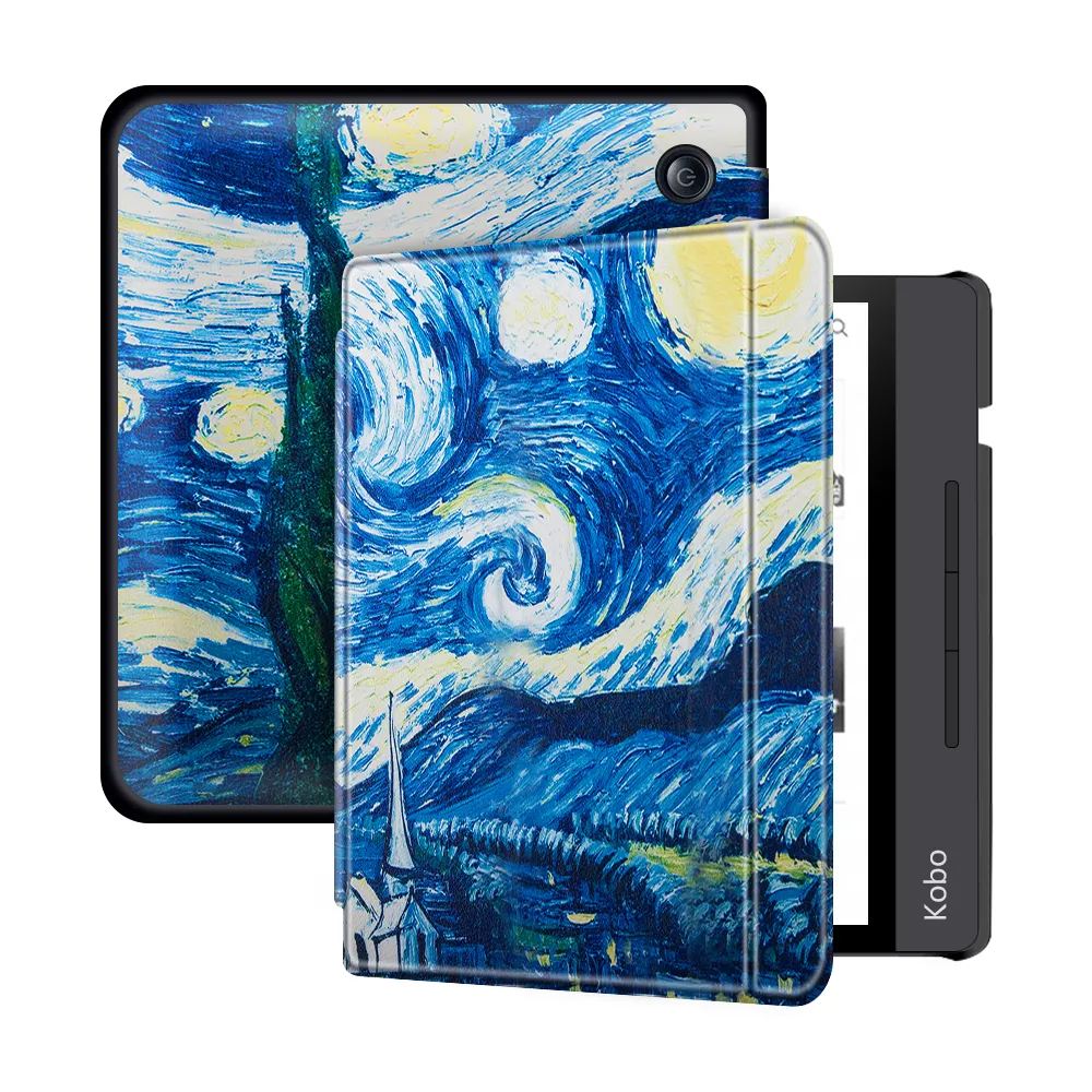 Professional customized printing 2021 stock wholesale painting printing folio flip book ereader case cover for KOBO Libra H20