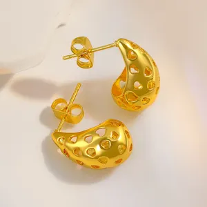 2024 New Design Wholesale Water Drop Collect 18k Gold Plated Brass Metal Stud Earrings Jewelry For Woman