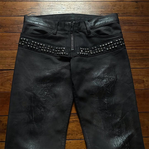 MZN Denim ciré d'automne mort style hip-hop pour homme, 100% coton, sergé, extensible, coupe ample, bas de cloche, jean évasé, lavé à rivets - Product Image 5