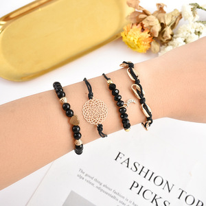Conjunto de Pulseras de Moda con Cuentas, Cuerda de Cáñamo, Chapado en Oro, Estilo Bohemia, Regalo para Mujer, Joyería, 4 Piezas - Product Image 1