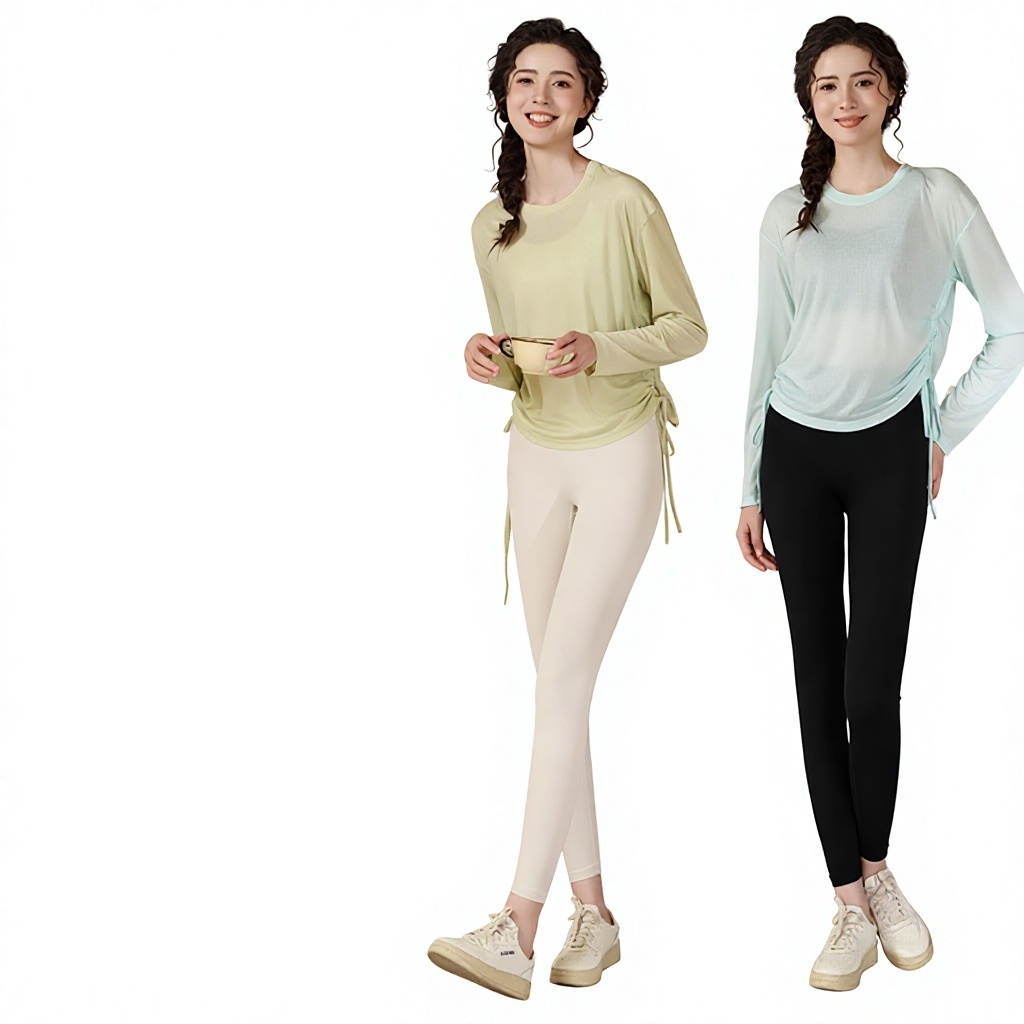 Womens Yoga Top Autumn/Winter Slim-Fit Round-Neck Outdoor Running Pilates Training Fitness Long-Sleeve Set