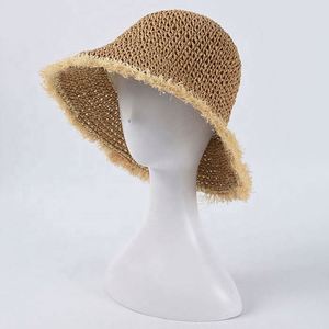 Nuevo y Moderno Sombrero de Paja para Mujer, Diseño con Borde Deshilachado, Plegable y Fácil de Guardar, para Playa, Verano, Protección Solar, Tejido de Ganchillo - Product Image 5