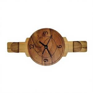 Wooden Wall <b>Clock</b> Round Analog Mechanical <b>Silent</b> Sweep Minimalist Handmade Abstract & Geometric Design Living Room Decor - Product Image 1