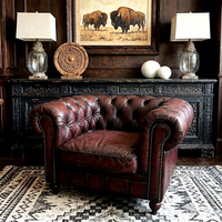 Canapé Chesterfield en Cuir Vieilli de Qualité Supérieure, Fauteuil Chesterfield en Cuir Véritable à Bras Roulés avec Clous, Siège Individuel