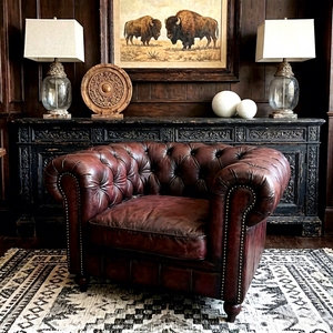 Poltrona Chesterfield in Vera <span class=keywords><strong>Pelle</strong></span> di Alta Qualità, Stile Rustico, con Braccioli Arrotolati <span class=keywords><strong>e</strong></span> Borchie - Product Image 5