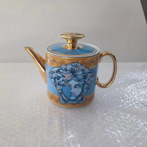 High-End Bone China <b>Teapot</b> with Gold Human Head Lid Ceramic Coffee & Milk Pot Kettle - Product Image 1