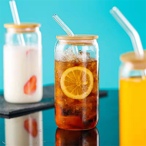 Vasos de Vidrio Transparente Personalizados Libres de BPA para Bebidas Frías, Tazas de Cerveza, Vasos de Doble Pared para Frutas y Leche con Tapa de Bambú y Pajita - Product Image 3