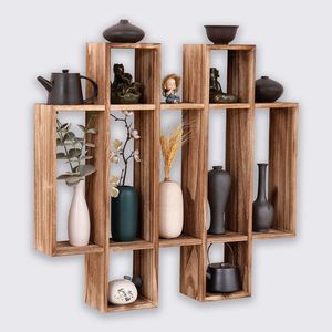 Estante de Madera Maciza con Marco, Estante de Almacenamiento de Múltiples Niveles, Montado en la Pared o de Pie, Organizador para Ahorrar Espacio en la Sala de Estar - Product Image 1