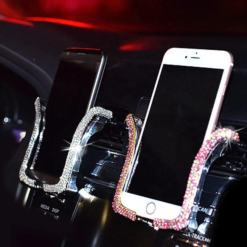Universal Car Phone Holder Bling Rhinestone Crystal Phone Bracket Holder for Car Air Vent Mount Clip