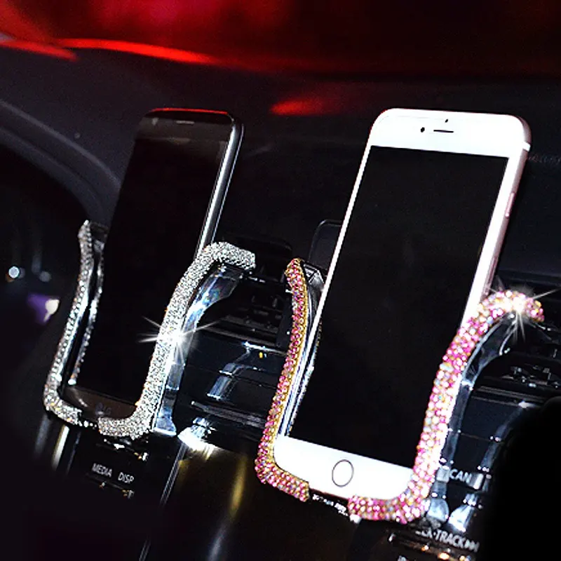 Suporte universal de carro para celulares, suporte de cristal para celulares com strass para carro, montagem na saída de ar