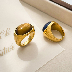Bague ovale en acier inoxydable avec pierres précieuses Lapis Lazuli Agate Oeil de tigre Bijoux en <span class=keywords><strong>pierre</strong></span> naturelle Bijoux pour femme Bague en pierres naturelles - Product Image 5