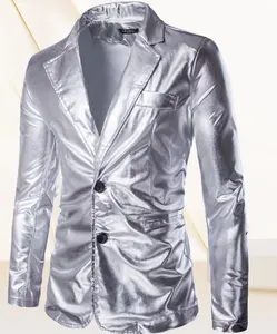 Hot Sale Coated Gold Silver Black (Jackets + Pants) Men Suit Sets Wedding Party Show Shiny clothes