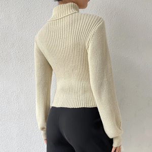 Cainan tùy chỉnh bán buôn cao cổ cắt ra dây giày chi tiết áo len phụ nữ thời trang đan áo thun áo len mujer 2023 - Product Image 2