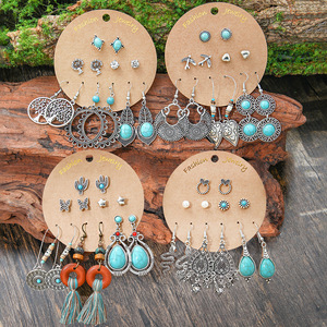 Bohemian Fashion <b>Silver</b> Plated <b>Drop</b> <b>Earrings</b> With Turquoise Inlay For Women Everyday Wear Tassel Design Jewelry Set - Product Image 1