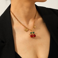 Nueva serie de frutas, collar con colgante de cereza con incrustaciones de circón chapado en oro de 18 quilates de acero inoxidable para mujer, regalo de joyería de moda