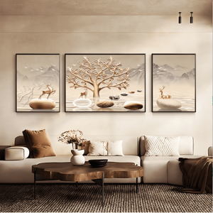 Arbre doré moderne salon décoration <span class=keywords><strong>murale</strong></span> peinture canapé atmosphérique fond mur triplet cristal porcelaine peinture - Product Image 3