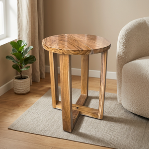 Petite table basse ronde en teck pliable et gonflable, design minimaliste moderne, meubles écologiques pour le salon - Product Image 3