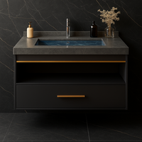 Meuble de salle de bain mural moderne de luxe personnalisé avec petit comptoir en marbre, en acier inoxydable, résistant à l'eau, avec miroir et ensembles de vanités
