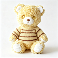 Adorable ours en peluche à poils bouclés avec pull rayé en tricot, doux et confortable, compagnon de compagnie, cadeau, jouet en peluche
