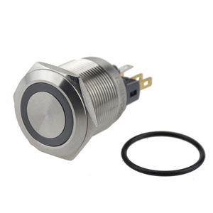 Acero inoxidable larga vida útil 12V-24V 22mm Led lámpara de señal de Metal rojo verde iluminado 22mm interruptor de botón pulsador de <span class=keywords><strong>6</strong></span> pines - Product Image 1
