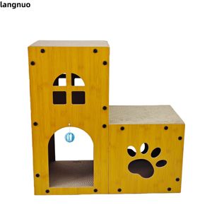 Offre Spéciale : <span class=keywords><strong>Maison</strong></span> pour chat DIY en forme de villa avec griffoir, en carton ondulé durable et résistant aux griffures, avec clochette et perchoir sautillant - Product Image 1