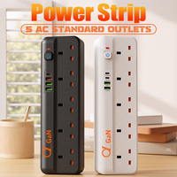 Protector de Sobretensión Portátil de 5 Tomas con Cargador Rápido USB C, Cable de Extensión, Enchufe y Regleta de Corriente AC para Reino Unido