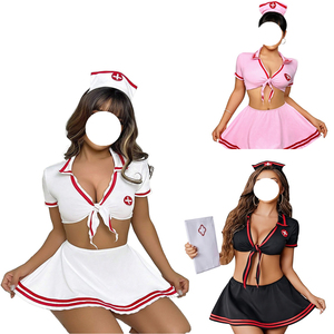 Disfraz Sexy <span class=keywords><strong>de</strong></span> Enfermera con Escote Profundo en V, Conjunto <span class=keywords><strong>de</strong></span> Falda y Top Corto para Mujer Adulta, Ropa para Club Nocturno, Fiesta Temática Sexual, Ropa Elegante - Product Image 1