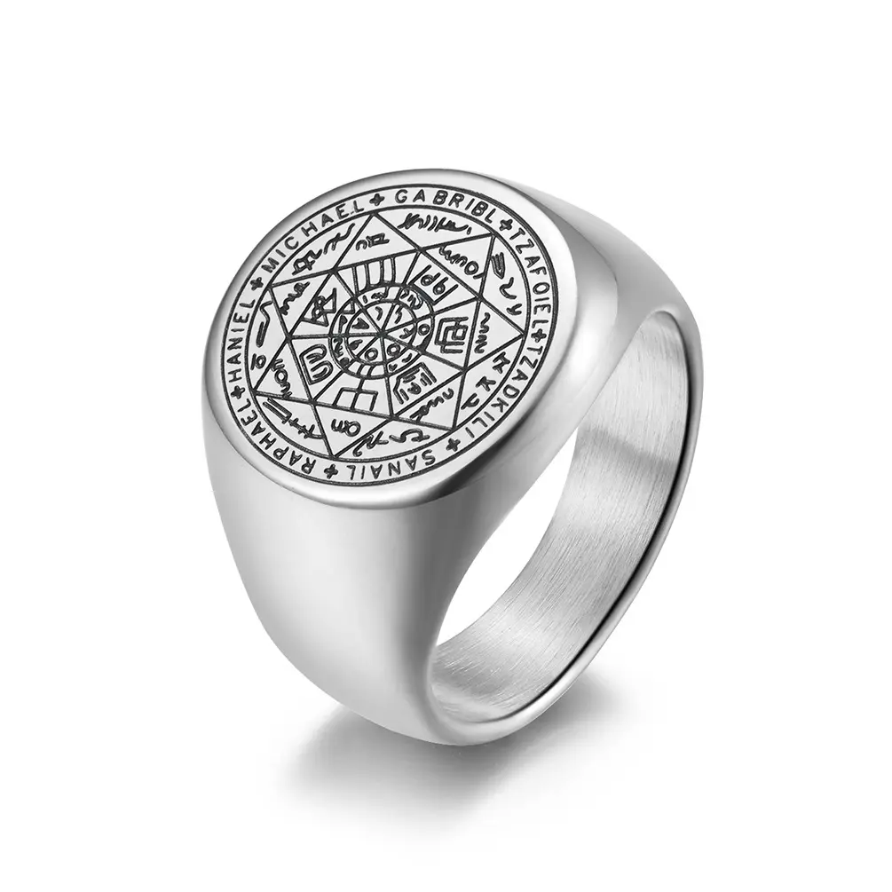 Высококачественное уникальное дизайнерское хипстерское кольцо с рисунком таинственной звезды руны, мужские ювелирные изделия, полированные титановые кольца геометрической формы