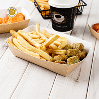 OOLIMA Plateau de collation carré rigide en papier kraft compostable pour frites de restauration rapide