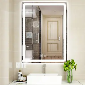 Сенсорный экран со светодиодной подсветкой зеркало для ванной со светом Смарт Анти-туман Душ зеркало для бритья прямоугольник современный минималистский склад дом
