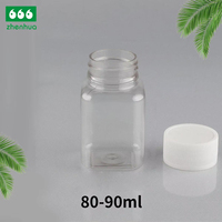 Flacon carré portable de 90 ml en PET de haute qualité, résistant à l'humidité, imprimé sur mesure pour comprimés et capsules, avec bouchon à vis