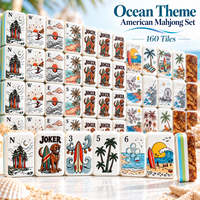 Jeu de Mahjong Américain Thème Océan 160 Tuiles – Tuiles Acryliques 4 Couches avec Motifs Planche de Surf, Palmier et Plage pour Soirées Jeux et Cadeaux