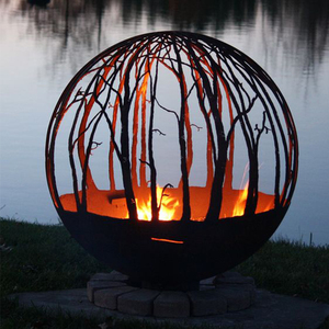 <b>Large</b> Rusty Red Corten Steel <b>Fire</b> Sphere <b>Pits</b> Winter Trees Garden Outdoor Metal Steel for Firewood - Product Image 1