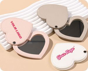 Wholesale Cute Pocket Small <b>Mirror</b> PU Leather Heart Shape Mini Travel <b>Compact</b> <b>Mirror</b> - Product Image 1