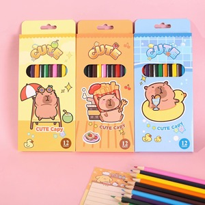 Conjunto de Lápis de Cor com Padrão de Capibara em 12 Cores, Lápis de Madeira para Desenho Infantil e Graffiti - Product Image 2